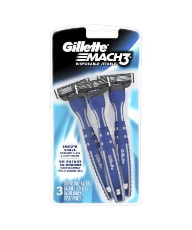 Gillette Mach3 Men's Disposable Razor, 3 Count, Mens Razors/Blades White 3 Count (Pack of 1)