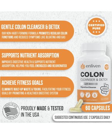 Enliven Gentle Colon Cleanse | Daily Detox & Weight Loss | Natural Herb Blend for Digestive Health | Made in the USA - 60 Capsules - Buy Online on GoSupps.com