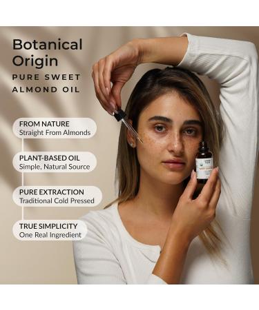 Organic Sweet Almond Oil | 100% Pure, Cold-Pressed, Unrefined | USDA Certified Organic | Amber Glass Bottle with Glass Dropper | For Face, Skin & Hair - 1 Fl Oz - Buy Online on GoSupps.com