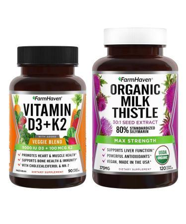 FarmHaven USDA Organic Milk Thistle Capsules and Vitamin D3 K2 Capsules