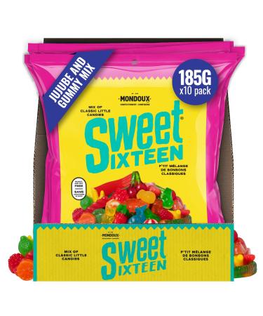 Sweet Sixteen Jujube & Gummy Candies Classic Mix of Sweet Gummies and Jujubes 10 packs x 185g Peanut & Nut-Free Candies Soft Chewy and Always Fresh 185 g (Pack of 10)