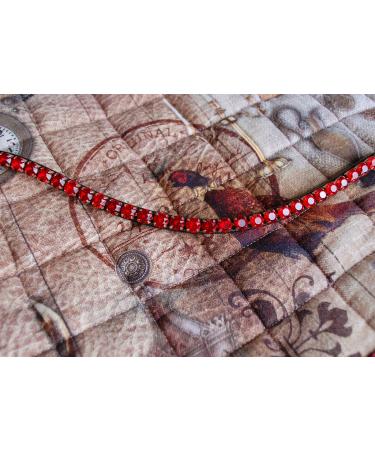Happiness hinge headband horse red 'siam' with large stones curved narrow (shetty leather color dark brown) Shetty leather color dark brown
