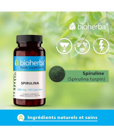 SPIRULINA Supplement - Capsules 360 mg 100 pcs Premium Superfood for Health and Vitality by BIOHERBA - Buy Online on GoSupps.com