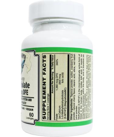 AlchePharma Coenzymated Methylfolate 1,360 mcg DFE - Bioactive L-5-MTHF - Gluten Free, Vegan, Non-GMO - Natural Cherry Flavor - 60 Lozenges - Buy Online on GoSupps.com
