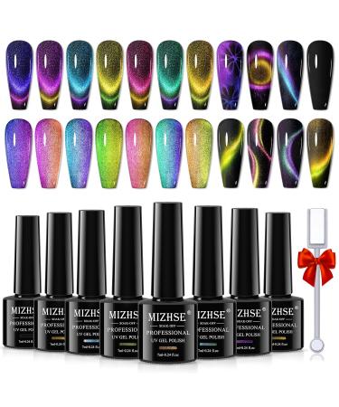 MIZHSE 8 Colors 9D Cat Eye Gel Nail Polish - Magnetic Gel Polish Kit | Galaxy Chameleon Effect for Stunning Nail Art | Soak Off Manicure & Perfect Gift for Ladies - Buy Online on GoSupps.com