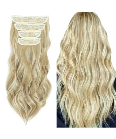 4PCS-11Clips Hair Extensions Clip in Curly Synthetic Clip in Hair Extension Fiber Hair Pieces 22 Inches Long Hair for Women Wavy Hair Pieces for Full Head-Curly #Ash Blonde mix Bleach Blonde 22 Inch Curly #Ash Blonde mix Bleach Blonde