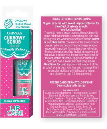 FLOSLEK Lip Scrub Fertodi Rubina - 14g | Natural Sugar Crystals | Beeswax & Shea Butter | Raspberry Flavour - Buy Online on GoSupps.com