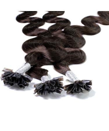 hair2heart Extensions Real Hair Bondings Wavy - 25 strands 1g 40cm 4/0 medium brown