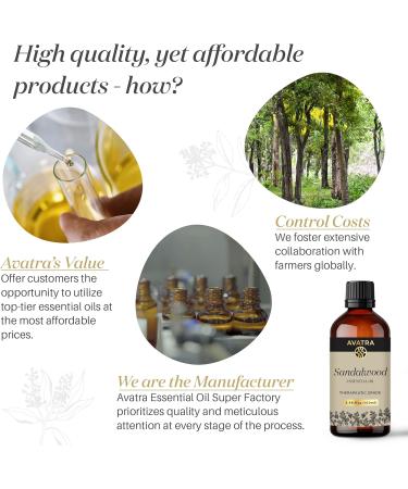 Avatra Sandalwood Essential Oil 100ML (3.38 OZ) with Glass Dropper and Travel Bottle Pure and Natural Therapeutic Grade Sandalwood Oil for Diffuser Aromatherapy Massage and DIY Candle Products - Buy Online on GoSupps.com