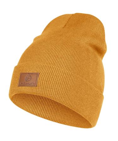 Hamuni beanie hat for men women classic winter hats comfortably breathable -active soft acrylic beanie has knit cap vintage single -colored rope bundles beanies beans unisex unit size golden yellow