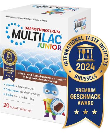 Multilac Junior Probiotic Chocolate Tablets for Kids | Sugar-Free & Palm Oil-Free | 20 Delicious Fiber Boosters for Intestinal Health - Buy Online on GoSupps.com