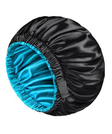 Mikimini satin hood for women and men turnable double-layer sleeping hood for hair braids with non-slip adjustable rubber band super soft (XL black/blue) XL (1 piece) black blue - Buy Online on GoSupps.com