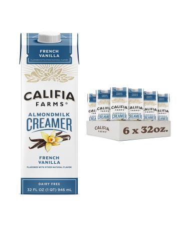 Califia Farms - French Vanilla Almond Milk Coffee Creamer, 32 Oz (Pack of 6), Shelf Stable, Dairy Free, Plant Based, Vegan, Gluten Free, Non GMO, Almond Creame French Vanilla 32 Fl Oz (Pack of 6)