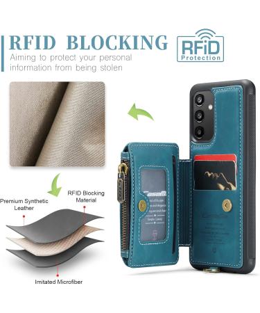 Shop Soonic Protective Leather Cover for Samsung Galaxy A34 5G - Magnetic Wallet with Card Compartment Zipper & Stand | Blue - Buy Online on GoSupps.com