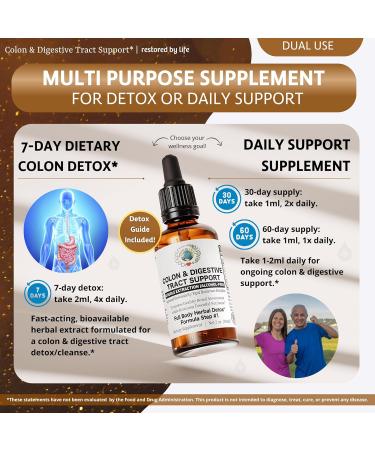 Restored By Life Colon Digestive Tract Support | 2 oz. Liquid Extract Tincture | Detox Cleanse Support Formula - Buy Online on GoSupps.com