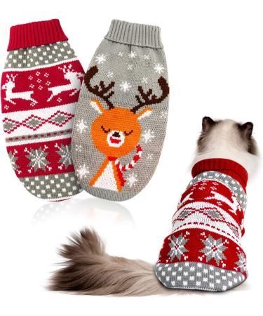 HYLYUN 2 piece Christmas cat dog sweater small dog sweater snowflakes reindeer motif knitting goods winter coat warm keep cat christmas costume for cat small dogs xs