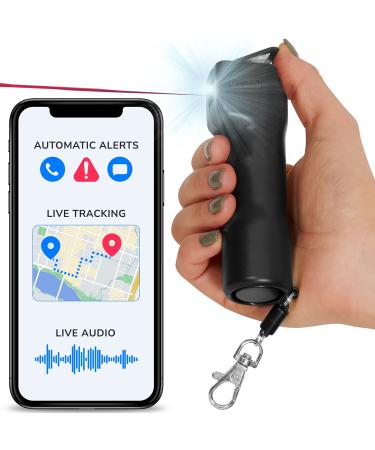 Plegium Smart Pepper Spray 5-in-1 Free GPS Location Emergency Texts Live Tracking  Self Defense Keychain Pepper Spray for Women and Men, Bluetooth, Piercing Siren, LED Strobe Light, Black
