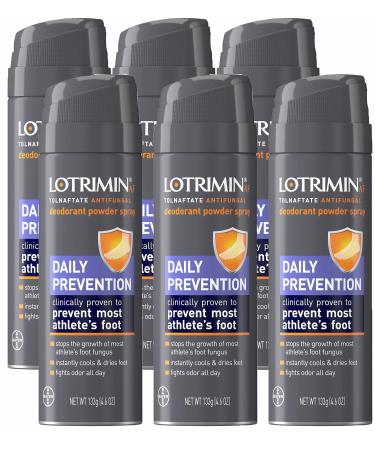 Antifungal Athlete's Foot Daily Prevention Deodorant Powder Spray, Tolnaftate Antifungal, Clinically Proven Antifungal Prevention of Most Athlete's Foot, 4.6 Ounces (Pack of 6)