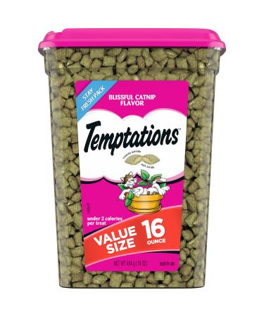 TEMPTATIONS Classic Crunchy and Soft Cat Treats Blissful Catnip Flavor, 16 oz. Tub