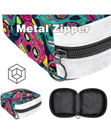 Blue Colorful Skull Sanitary Napkin Storage Bag | Period Tampon Makeup Pad Pouch - Buy Online on GoSupps.com