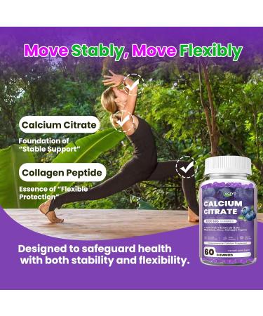 Calcium Citrate Gummies, 1200mg Chewable Calcium Supplement with Vitamin D3, K2, Magnesium & Zinc, Supports Energy and Immunity, High Absorption, Sugar-Free, Blueberry Flavor, 60 Count - Buy Online on GoSupps.com