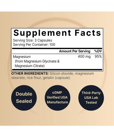 400mg Magnesium Complex Supplement | 300 Capsules, Glycinate + Citrate | Essential Heart & Digestion Support | Non-GMO & Gluten-Free - Buy Online on GoSupps.com