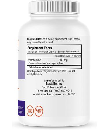 Benfotiamine 300mg (240 Vegetarian Capsules) 2-Pack - Vegan, Non GMO, Gluten Free - No Stearates or Silicon Dioxide - Buy Online on GoSupps.com