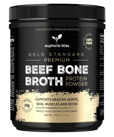 Euphoria Bliss Beef Bone Broth Powder 400g | Sweden Grass Fed | No Hormones or Additives | Unflavoured High Grade Beef Bone Broth | Kosher & Halal - Buy Online on GoSupps.com
