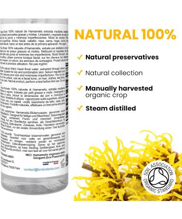 Made in France Hydrolat Witch Hazel Hamamelis water 500 ml Flower water 100 Pure Alcoholfree Pore Cleanser Oily skin Toner Face Makeup Remover Blemish Acne natural cleaner and toner - Buy Online on GoSupps.com