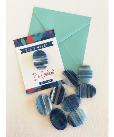 Blue Striped Onyx Banded Crystal Worry Thumb Stone - Meditation, Spiritual Stress Relief, Healing Energy - Reiki Chakra Blue Onyx Gift - Buy Online on GoSupps.com