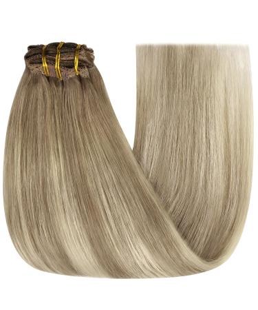Youngsee Clip In Extensions - Real Hair Ombre 50cm Balayage Medium Brown & Platinum Blonde - 120g 7pcs - Premium Quality Hair Extensions - Buy Online on GoSupps.com