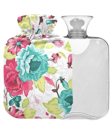 NAANLE hot hot water bottle with cover watercolor red flowers transparent hot water bottle hot water bottle to relieve back pain handfoot warmers neck-hot and cold therapy 2 L