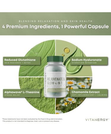 Vitanergy Beauty Sleep & Skin Glow Supplement 4-in-1 Nighttime Support with L-Glutathione, Hyaluronic Acid, L-Theanine & Chamomile Vegan, Made in USA, 56 Capsules - Buy Online on GoSupps.com
