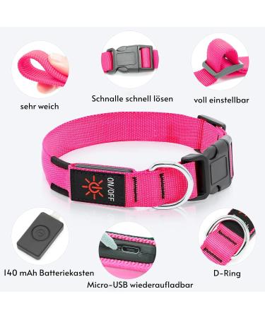 Koskill Luminous LED Dog Collar - Waterproof & Adjustable for Medium/Large Dogs - USB Rechargeable - Super Bright Rosa - Buy Online on GoSupps.com