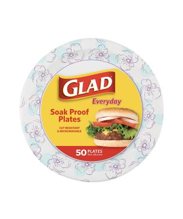 Glad Round Disposable Paper Plates 10 in, Blue Flower|Soak Proof, Cut Proof, Microwave Safe Heavy Duty Paper Plates 10"|50 Count Bulk Paper Plates, Paper Plates 10 Inch, Bulk for Parties and Occasions 10 Inch Plates - 50 C
