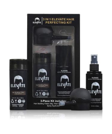 ELEVATE Hair Perfecting 3-in-1 Kit - Natural Hair Thickening Fibers & Spray Applicator Pump | Locking Setting Hold Hair Spray - Dark Brown - Buy Online on GoSupps.com