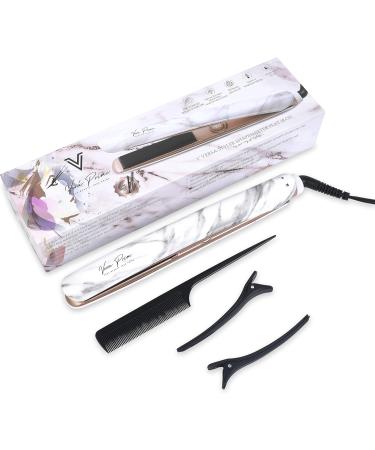 Best 1 Inch Hair Straightener - 2 in 1 Flat Iron & Curler Ceramic Dual Voltage Auto Shut Off White Marble - Salon Quality for Frizz-Free Hair - Buy Online on GoSupps.com