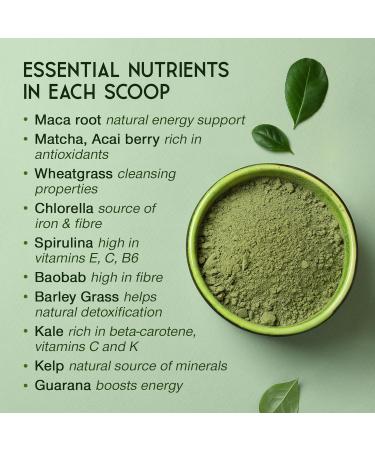 SuperSelf Organic Super Greens Powder - No Additives - 12 Supergreens - Daily Superfood Green Powder with Matcha Spirulina Wheatgrass Chlorella Acai - 40 Servings - High in Vitamins Protein Fibre 200 g (Pack of 1) - Buy Online on GoSupps.com