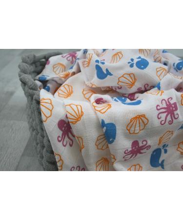 MuslinZ 6pk Baby Muslin Squares Burp Cloths, Dribble Cloth, Breastfeeding Cover - Sealife Print 100% Pure Cotton 70x70cm | Absorbent & Breathable - Buy Online on GoSupps.com
