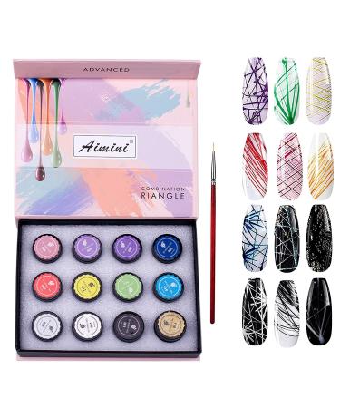 Coosa 12 Colors Spider Gel Upgraded Matrix Gel with Brush Nail Art Wire Drawing Gel for Line Pulling Line Silk Drawing Nail Art Decoration