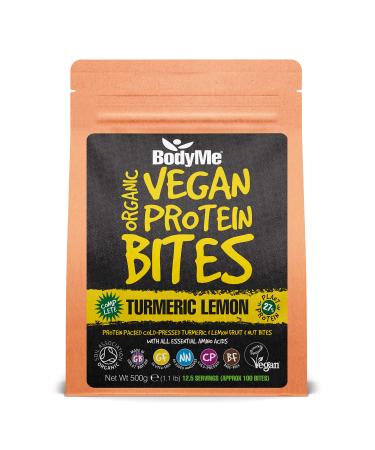 BodyMe Organic Vegan Protein Bites | Raw Turmeric Lemon | 500g | 100 Bites | With 3 Plant Proteins