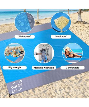 Sand-Free Waterproof Beach Blanket 79 x 83 - Lightweight Picnic Blanket for 4-7 Adults - Perfect for Travel, Camping, Hiking - Small Blue/Grey - Buy Online on GoSupps.com
