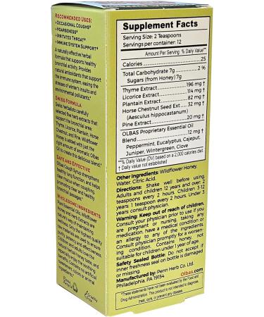 Olbas Syrup Cough Pack of 1 (4 FL. OZ.), Soothing Cough suppressant Herbal Honey Formula, Supports Healthy Lung & Bronchitis Relief, Natural Cough Syrup for Kids & Adults - Buy Online on GoSupps.com