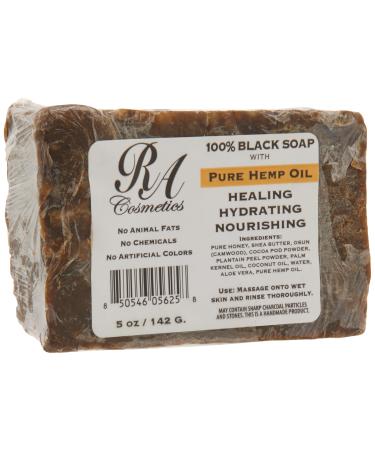 RA COSMETICS 100% African Black Soap With Hemp Oil 5 oz