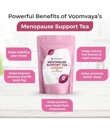VoomVaya Menopause Support Tea - Red Clover & Black Cohosh Blend for Hormone Balance, Hot Flashes, Night Sweats & Mood Swings - Peach Flavor - 30 Teabags - Buy Online on GoSupps.com