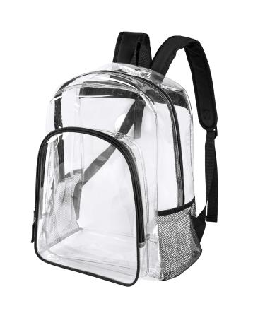 Fomaris Clear Backpack Heavy Duty Clear Bookbag Transparent Backpack See Through Plastic Bookbag for School, Work,Stadium,Travel,Security,Festival,College (Black)
