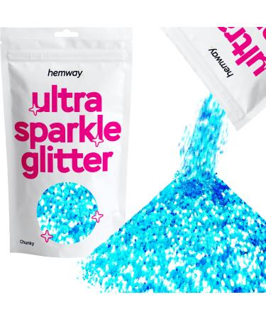 Hemway Premium Ultra Sparkle Glitter Multi Purpose Metallic Flake For Arts Crafts Nails Cosmetics Resin Festival Face Hair - Fluorescent Blue - Chunky (1/40 "0.025" 0.6mm) 100g / 3.5oz Fluorescent Blue Chunky - 100g