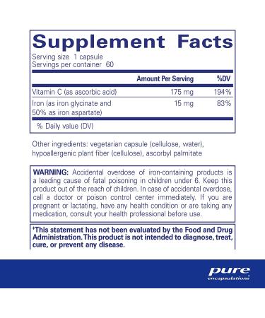 Pure Encapsulations Iron-C | Muscle & Red Blood Cell Support Supplement with Vitamin C | 60 Capsules - Buy Online on GoSupps.com