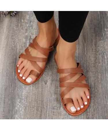 Women's Brown Toe Corrector Flat Sandals | Orthopedic Bunion Correction Slippers | Size 7.5 - Buy Online on GoSupps.com