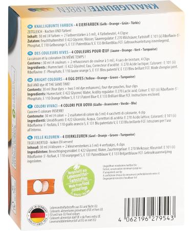 Heitmann Eierfarben Bright Colours - 4 Fl. Egg Colours (Yellow Orange Green Blue) 2 Colour Enhancers 4 Colouring Bags 4 Clips - Buy Online on GoSupps.com